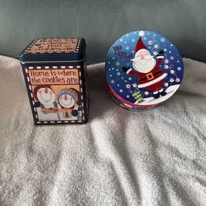 SET OF 2 CHRISTMAS CONTAINERS- 1 TIN/ 1 CARDBOARD